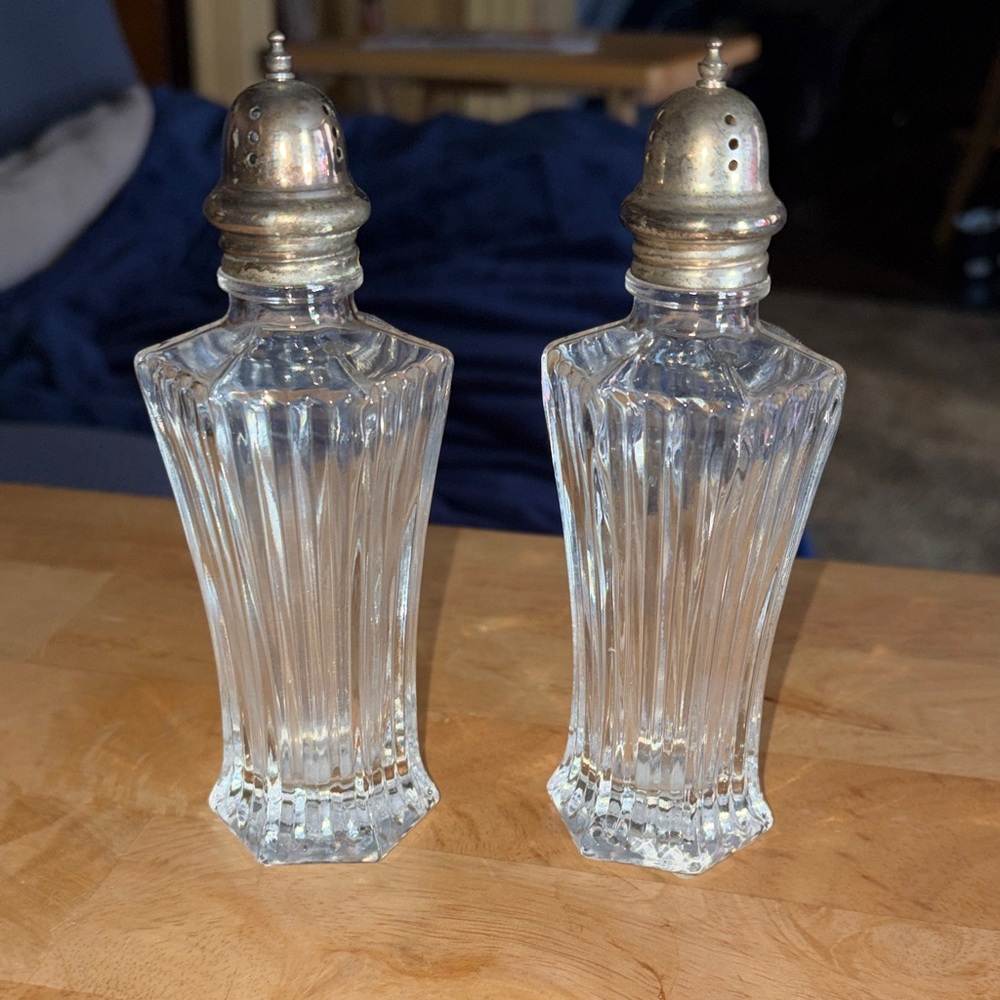 Vintage Mikasa Diamond Fire Large Lead Crystal Salt and Pepper Shaker Set